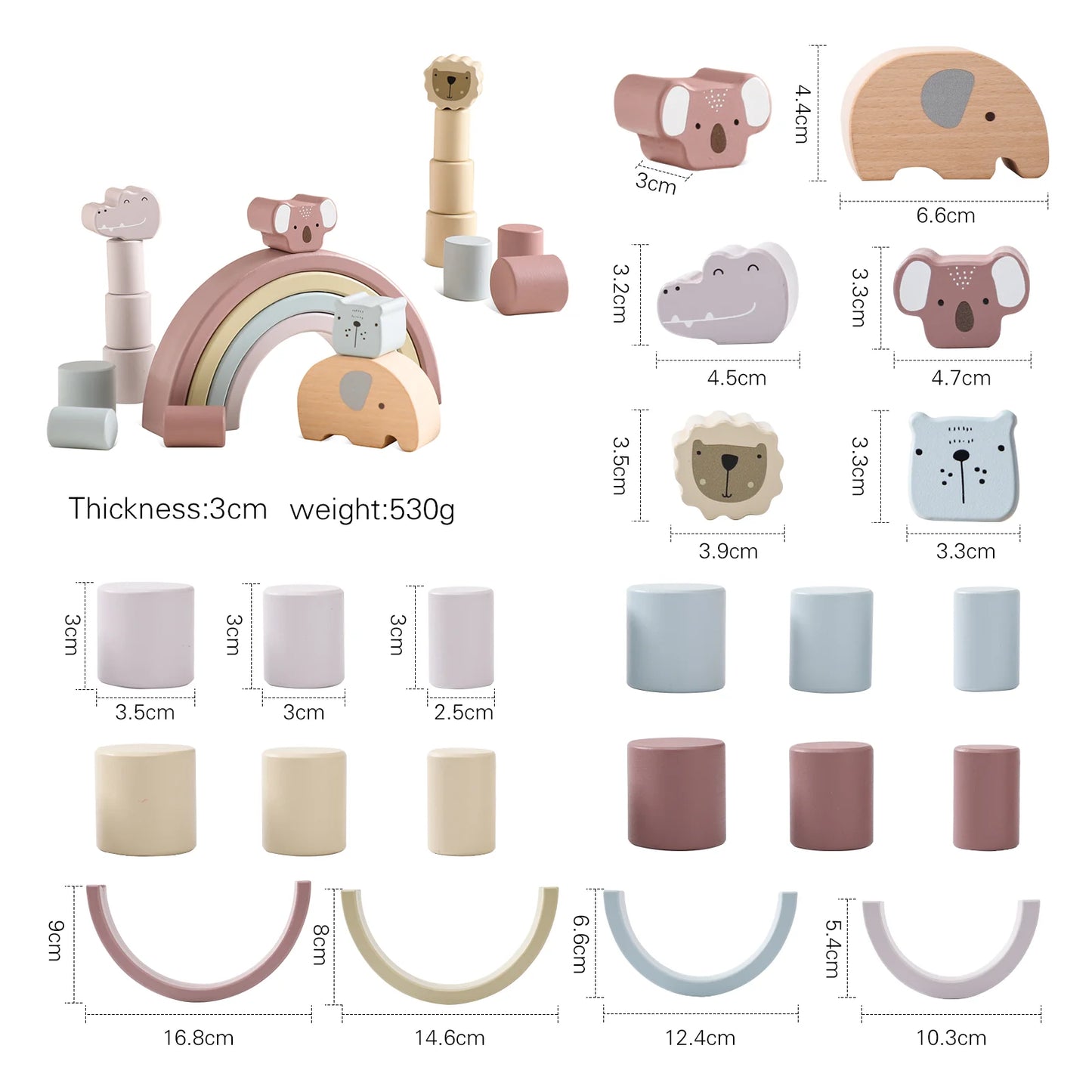 Set of stacking pieces - Rainbow and animals - Montessori Grow