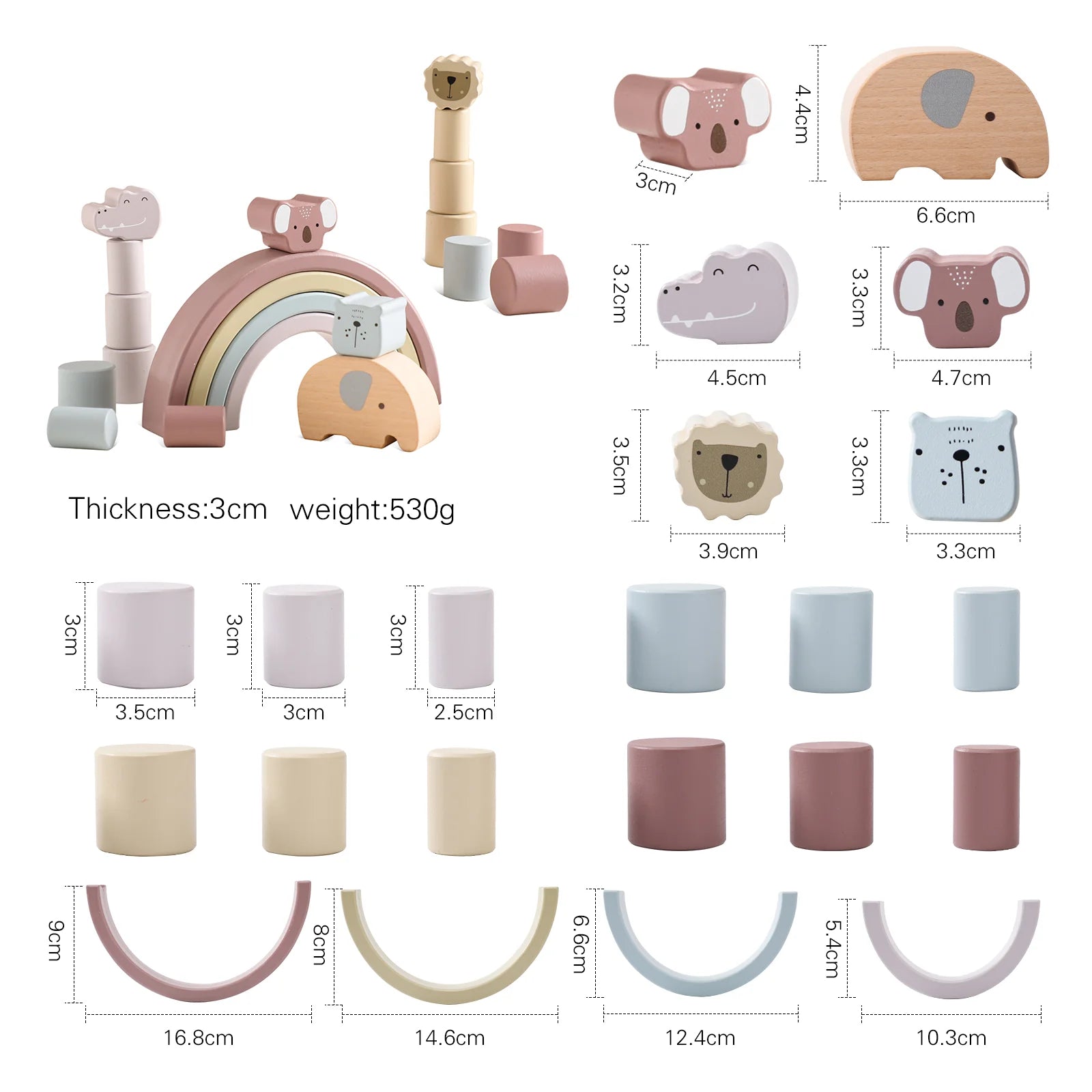 Set of stacking pieces - Rainbow and animals - Montessori Grow