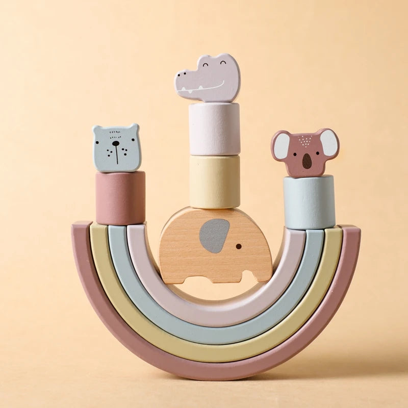 Set of stacking pieces - Rainbow and animals - Montessori Grow