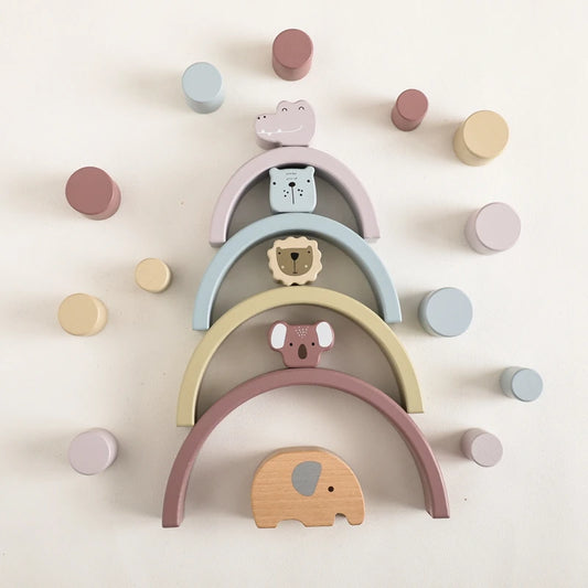 Set of stacking pieces - Rainbow and animals - Montessori Grow